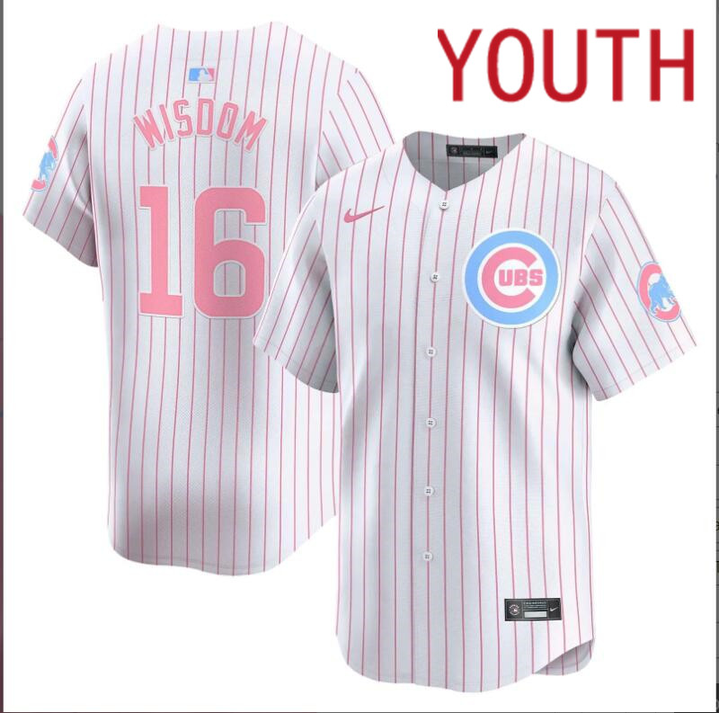 Youth  Chicago Cubs #16 Wisdom white with red strips 2024 Nike MLB jersey->customized nfl jersey->Custom Jersey